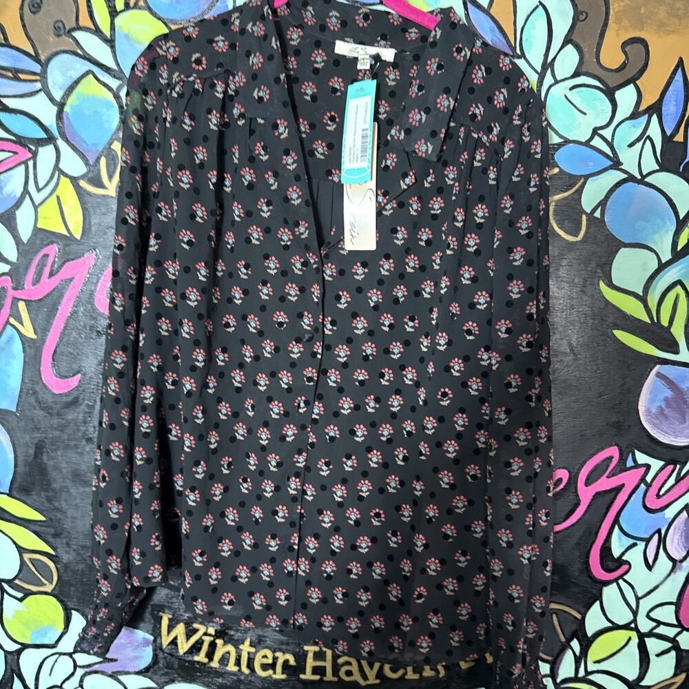 Les Serein Hartley Clip Dot Button Down Blouse, Large, Black